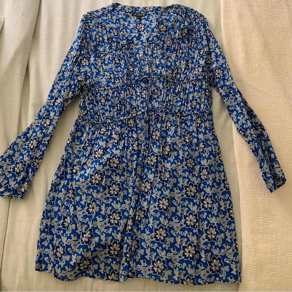 J. Crew Tiered tie front beach dress in cobalt floral